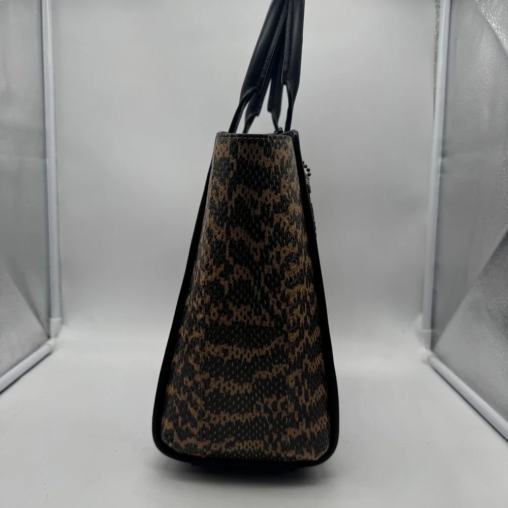 Coach Troupe Navy Blue and Leopard Print Leather Tote Bag Handbag Satchel Purse‎